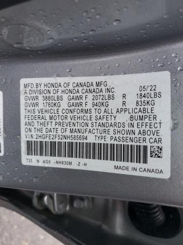 2HGFE2F52NH585694 Honda Civic Sport