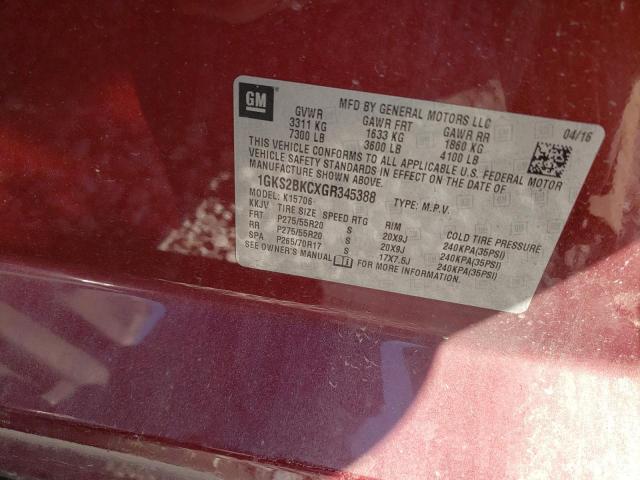 GMC YUKON SLT 2016 1GKS2BKCXGR345388 Image 13