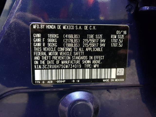 3CZRU6H75GM734019 Honda Hr-v Exl