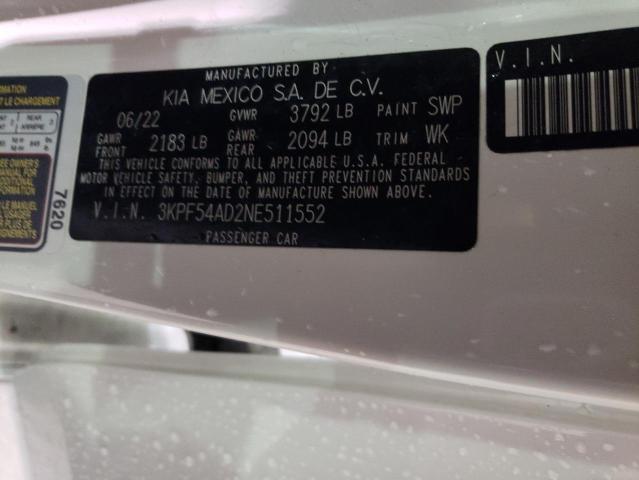 3KPF54AD2NE511552 KIA Forte Gt Line