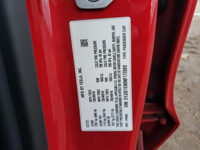 5YJ3E1EB0NF172889 Tesla MODEL 3