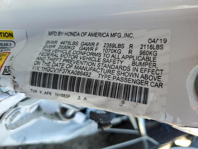 1HGCV1F37KA086492 Honda Accord Sport
