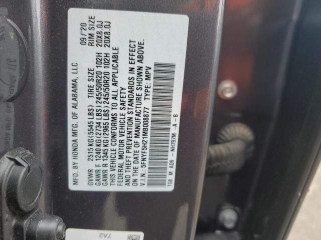 5FNYF5H21MB008877 Honda PILOT SE