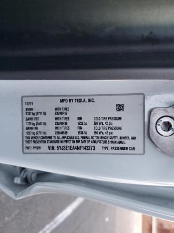 5YJ3E1EA4NF143273 Tesla MODEL 3