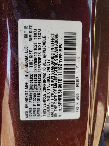 5FNRL5H96FB111192 Honda Odyssey Touring