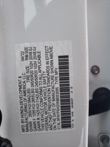 5FNYF6H2XNB053095 Honda PILOT SE