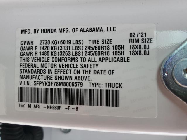 5FPYK3F78MB006579 Honda Ridgeline Rtl