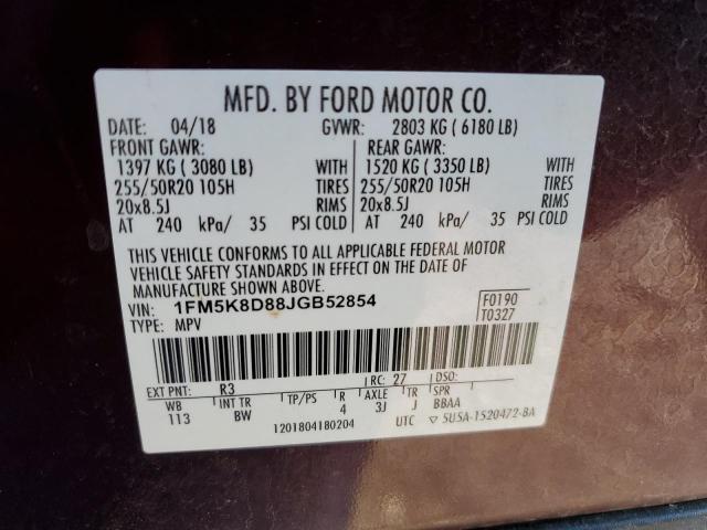 1FM5K8D88JGB52854 Ford EXPLORER XLT