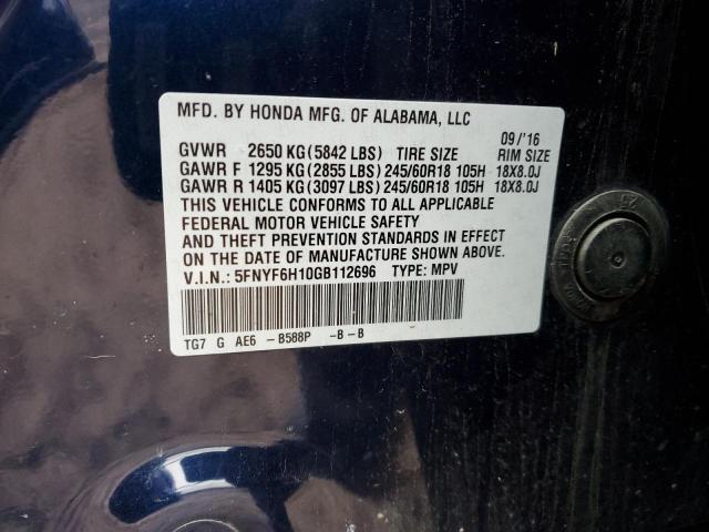 5FNYF6H10GB112696 Honda PILOT LX