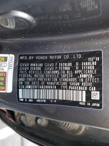 JHMZC5F14KC006816 Honda Clarity