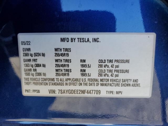 7SAYGDEE2NF447709 Tesla Model Y