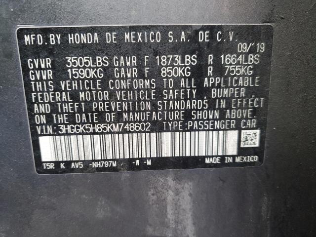 3HGGK5H85KM748602 Honda FIT EX