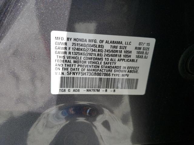 5FNYF5H73GB007066 Honda PILOT EXLN