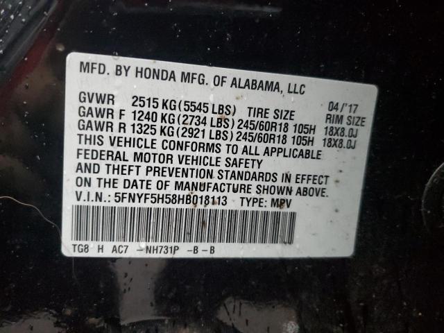 5FNYF5H58HB018113 Honda PILOT EXL