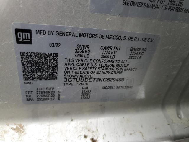 3GTUUDET3NG529400 GMC Sierra K1500 Slt