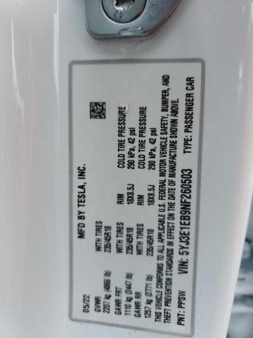 5YJ3E1EB9NF260503 Tesla MODEL 3