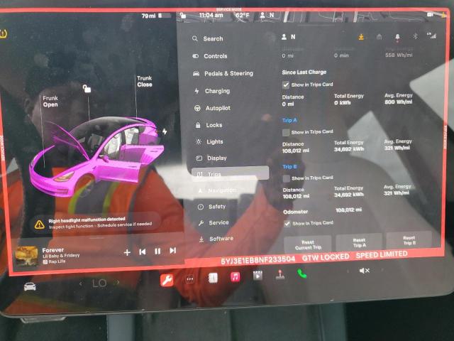 5YJ3E1EB8NF233504 Tesla MODEL 3