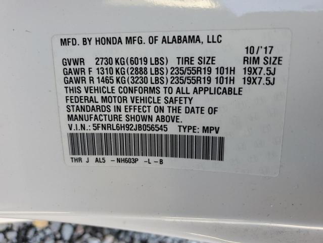 5FNRL6H92JB056545 Honda Odyssey Elite