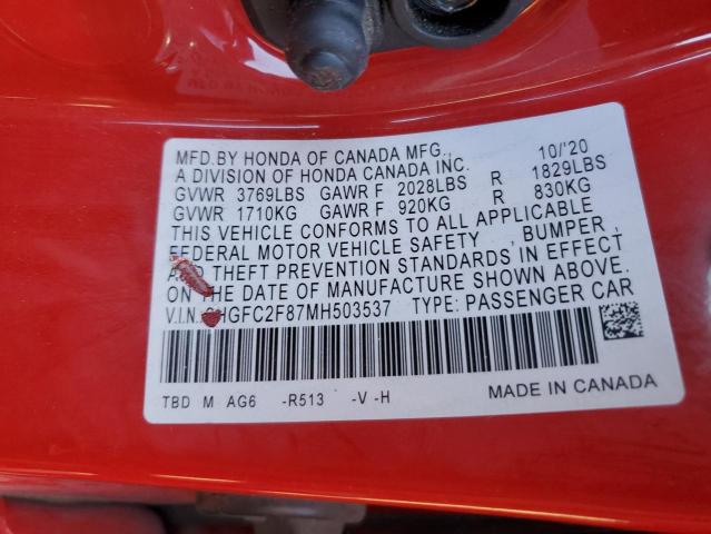 2HGFC2F87MH503537 Honda Civic Sport