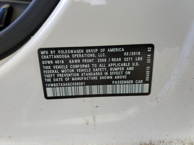 1VWBS7A34GC038261 Volkswagen PASSAT SE