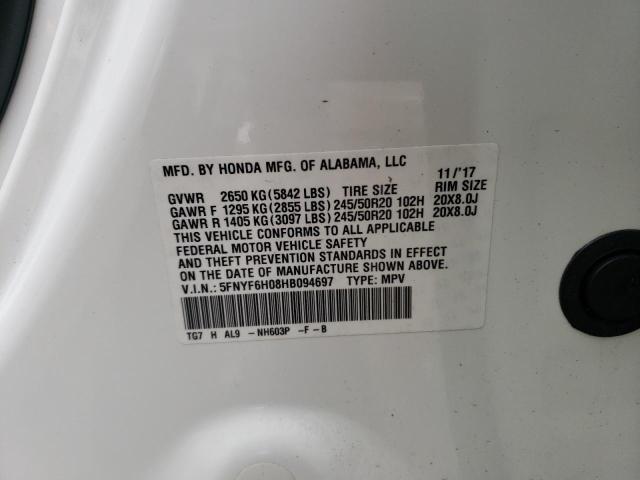 5FNYF6H08HB094697 Honda Pilot Elite