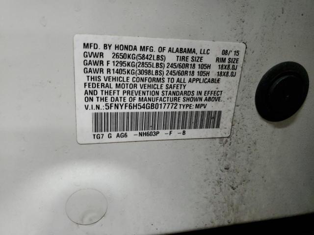 5FNYF6H54GB017772 Honda PILOT EXL