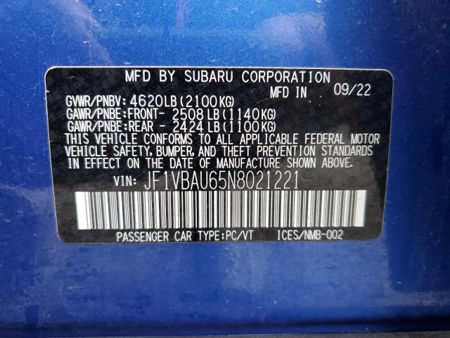 JF1VBAU65N8021221 Subaru WRX GT