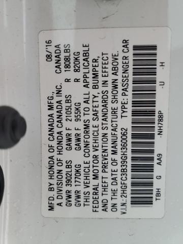 2HGFC3B39GH360062 Honda CIVIC EX