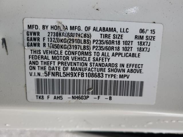 5FNRL5H9XFB108683 Honda Odyssey Touring
