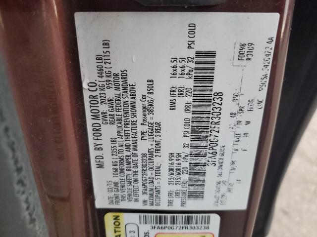 3FA6P0G72FR303238 Ford FUSION S