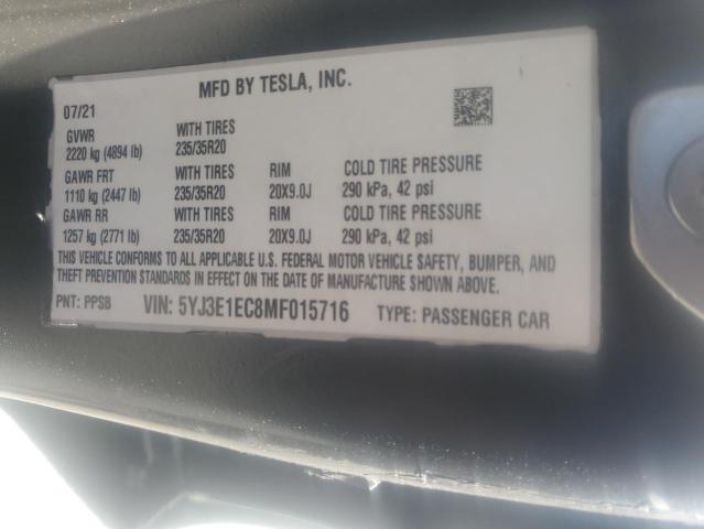 5YJ3E1EC8MF015716 Tesla MODEL 3