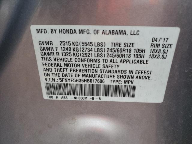 5FNYF5H36HB017606 Honda Pilot Ex