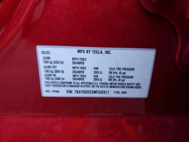 7SAYGDEE0NF542611 Tesla Model Y