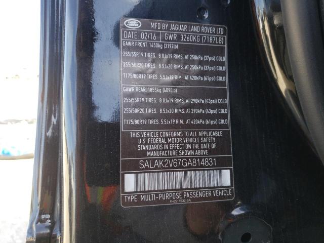 SALAK2V67GA814831 Land Rover Lr4 Hse Luxury