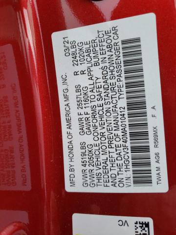 1HGCV3F40MA010412 Honda Accord Hybrid Ex