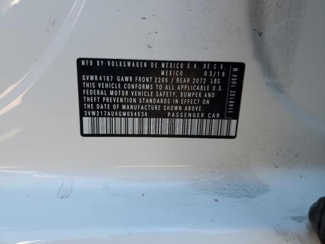 3VW217AU6GM054536 Volkswagen GOLF S/SE