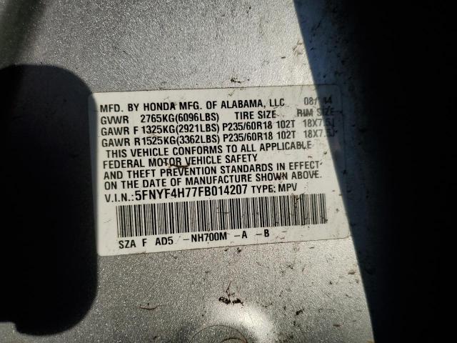 5FNYF4H77FB014207 Honda PILOT EXLN