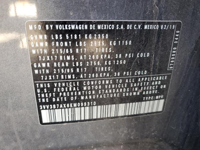 3VV3B7AX6KM099310 Volkswagen TIGUAN SE