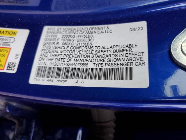 1HGCV1F32NA076568 Honda Accord Sport
