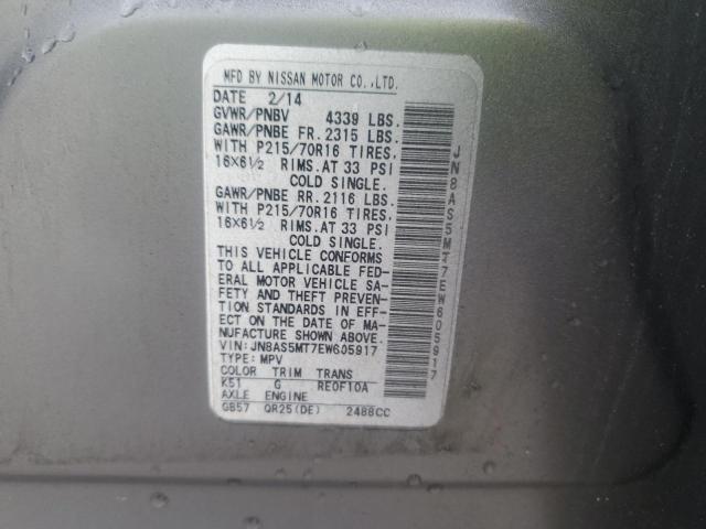 JN8AS5MT7EW605917 Nissan Rogue Select S