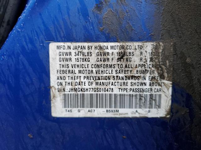 JHMGK5H77GS010478 Honda FIT EX