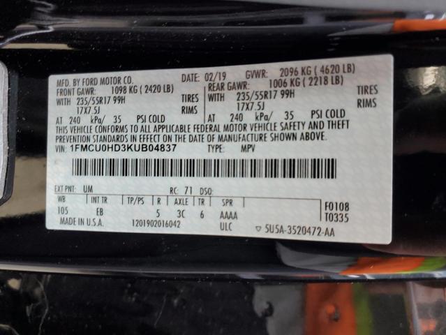 1FMCU0HD3KUB04837 Ford ESCAPE SEL