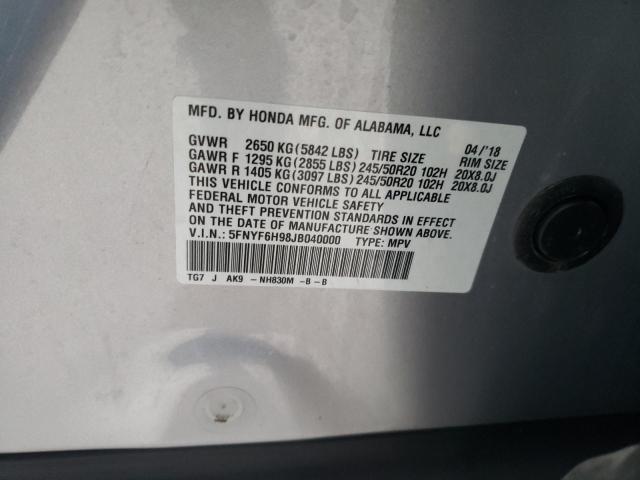 5FNYF6H98JB040000 Honda Pilot Touring