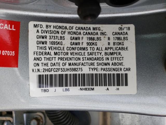 2HGFC2F53JH598275 Honda Civic Lx