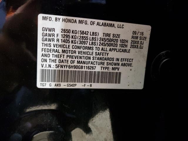 5FNYF6H90GB116267 Honda Pilot Touring