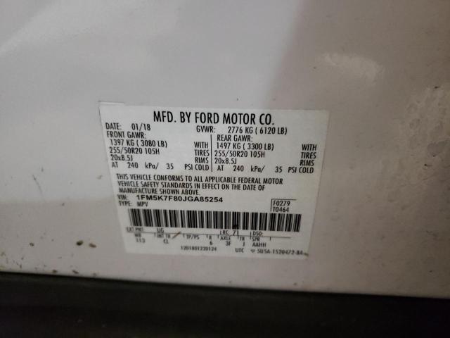 1FM5K7F80JGA85254 Ford Explorer Limited