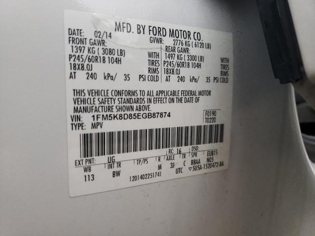1FM5K8D85EGB87874 Ford EXPLORER XLT
