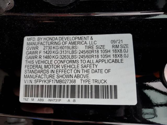 5FPYK3F17MB027368 Honda Ridgeline Sport