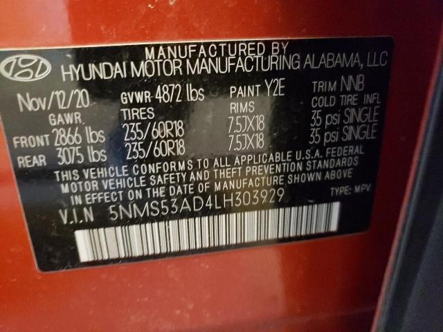 5NMS53AD4LH303929 Hyundai Santa Fe Limited