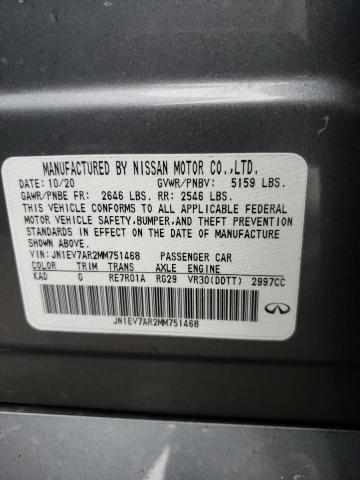 JN1EV7AR2MM751468 Infiniti Q50 PURE